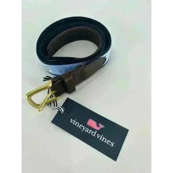 Vineyard Vines The Little Club LC Belt Boys Size 32 NWT $79.99 Leather Brass